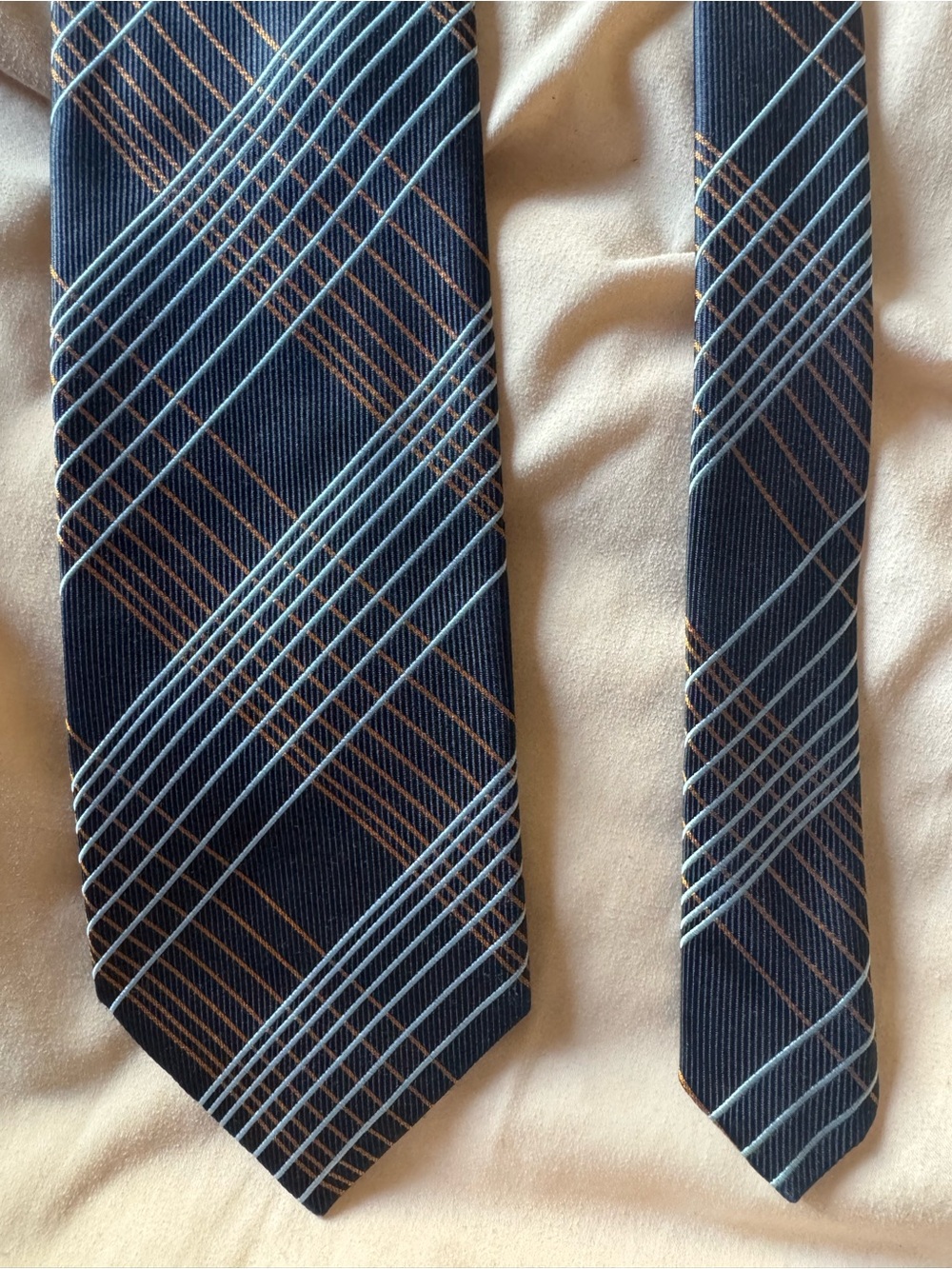 Navy Blue, Light Blue, & Copper Stripe Hickey Freeman Tie